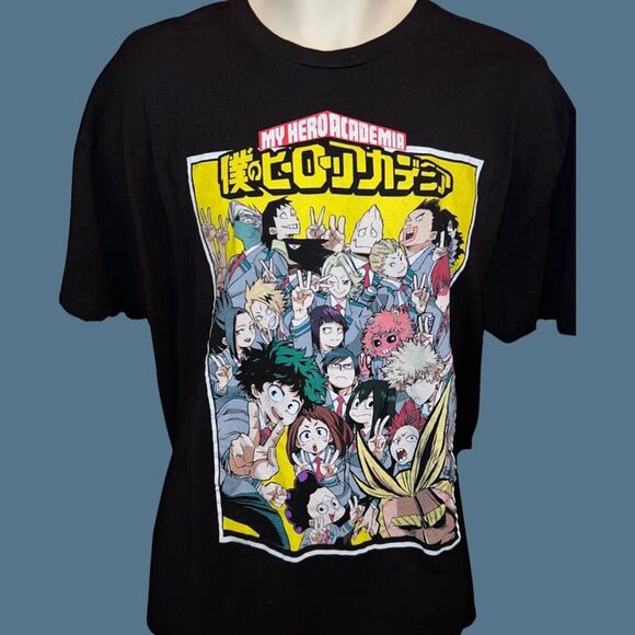 My Hero Academia Group Selfie Peace Sign Graphic Men’s Black T-Shirt Size XXL #9 - Picture 2 of 4